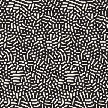 Vector Seamless Black and White Organic Rounded Jumble Lines Retro Pattern Stock Illustration