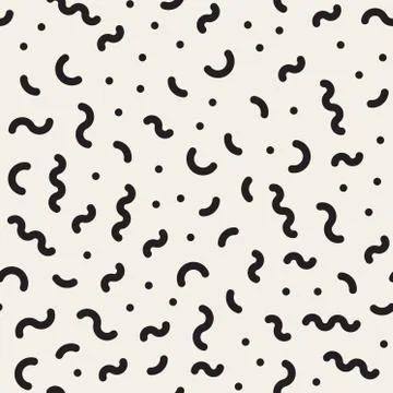 Vector Seamless Black And White Jumble Geometric Lines Memphis Pattern Stock Illustration