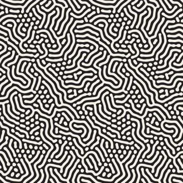Vector Seamless Black and White Organic Rounded Lines Biological Pattern Stockillustratie