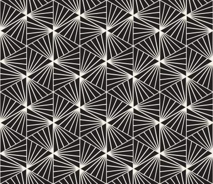Vector Seamless Black and White Geometric Burst Lines Triangle Pattern Stock Illustration