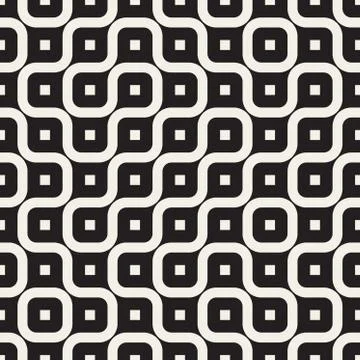 Vector Seamless Black And White Irregular Rounded Lines Pattern Illustrazione stock
