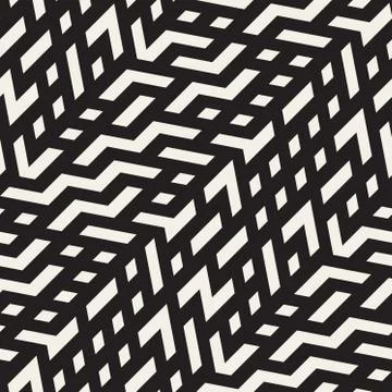 Vector Seamless Black And White Jumble ZigZag Lines Diagonal Pattern イラスト素材