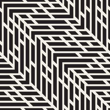 Vector Seamless Black And White Jumble ZigZag Lines Diagonal Pattern Stock Illustration