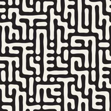 Vector Seamless Black And White Rounded Irregular Maze Pattern Illustrazione stock
