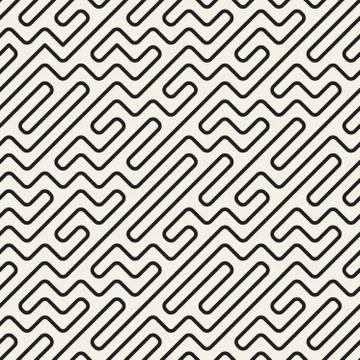 Vector Seamless Black And White Geometric Rounded Maze Lines Pattern Stock Illustration