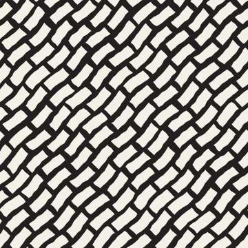 Vector Seamless Black And White Hand Drawn Diagonal Rectangles Pattern Stock Illustration