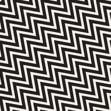 Vector Seamless Black And White ZigZag Diagonal Lines Geometric Pattern イラスト素材