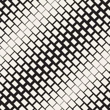 Vector Seamless Black And White Diagonal Rectangle Halftone Geometric Pattern Stock Illustration