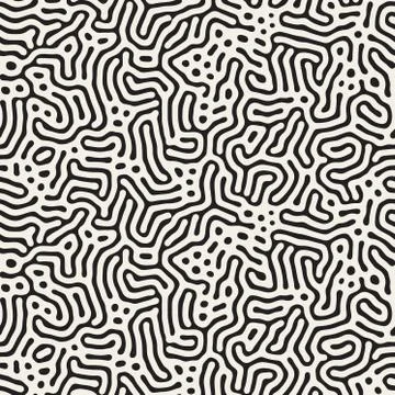 Vector Seamless Black And White Organic Jumble Lines Irregular Pattern Stock Illustration