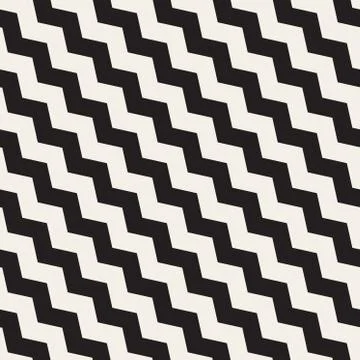 Vector Seamless Black And White ZigZag Diagonal Lines Geometric Pattern Stock Illustration
