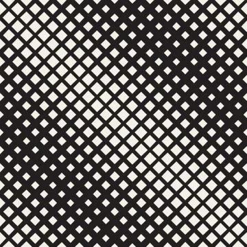 Vector Seamless Black And White Diagonal Halftone Rhombus Pattern Stock Illustration