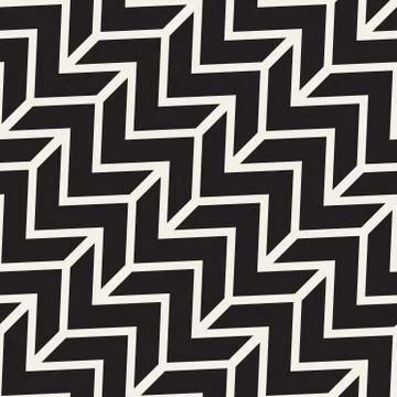 Vector Seamless Black And White ZigZag Diagonal Lines Geometric Pattern Stock Illustration