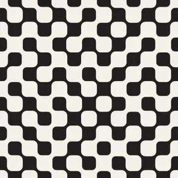 Vector Seamless Black and White Irregular Checker Grid Geometric Pattern Stock Illustration