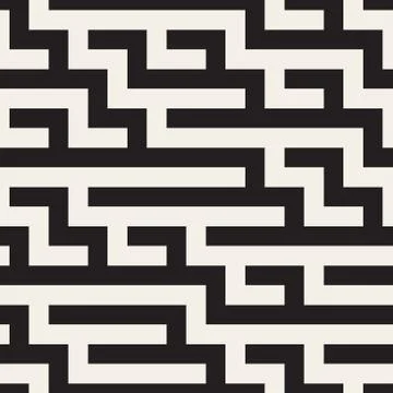 Vector Seamless Black and White Geometric Maze Lines Pattern Stock Illustration