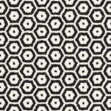 Vector Seamless Black And White Hand Drawn Hexagon Grid Pattern 스톡 일러스트