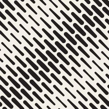 Vector Seamless Black and White Diagonal Rounded Lines Halftone Pattern Stock Illustration