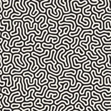 Vector Seamless Black And White Organic Outlined Shapes Jumble Pattern Illustrazione stock