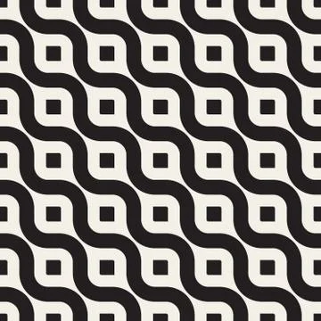Vector Seamless Black And White Diagonal Wavy Lines Geometric Pattern Stock Illustration