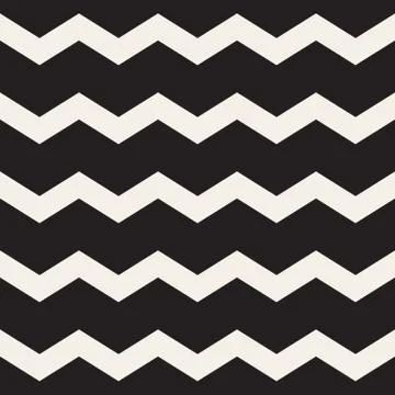 Vector Seamless Black and White ZigZag Horizontal Lines Geometric Pattern Stock Illustration