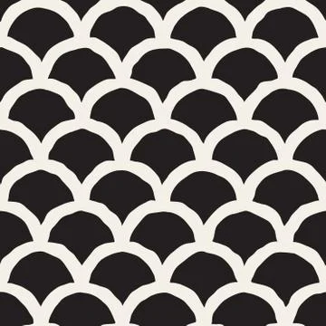 Vector Seamless Black And White Hand Drawn Rounded Lines Pattern Stock Illustration