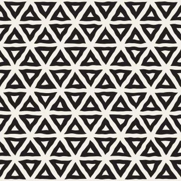 Vector Seamless Black And White Hand Drawn Triangle Lines Pattern Stock Illustration