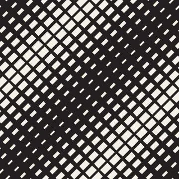 Vector Seamless Black And White Diagonal Halftone Rectangles Pattern Stock Illustration