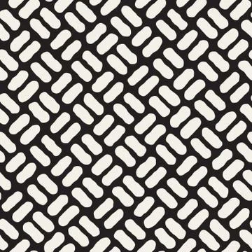 Vector Seamless Black And White Hand Drawn Diagonal Pavement Pattern Stock Illustration
