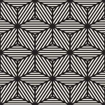 Vector Seamless Black And White Cube Lines Grid Pattern Stock Illustration