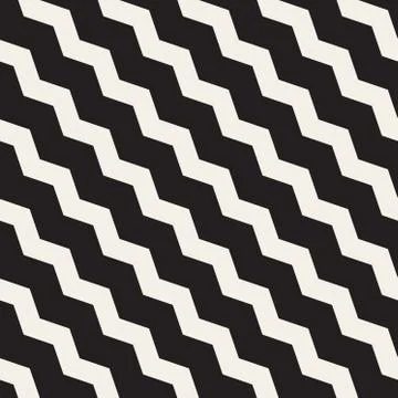 Vector Seamless Black And White ZigZag Diagonal Lines Geometric Pattern Stock Illustration