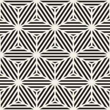Vector Seamless Black And White Cube Lines Grid Pattern Stock Illustration