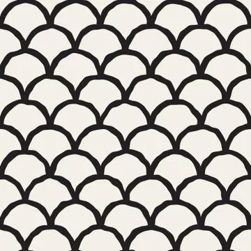 Vector Seamless Black And White Hand Drawn Rounded Lines Oriental Pattern Illustrazione stock