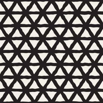 Vector Seamless Black And White Triangle Lines Grid Pattern Stock Illustration