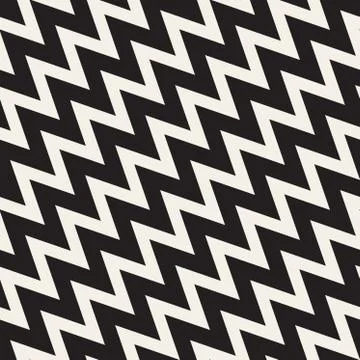 Vector Seamless Black and White ZigZag Diagonal Lines Geometric Pattern Stock Illustration