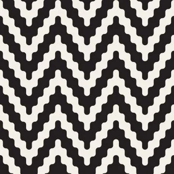 Vector Seamless Black and White ZigZag Rounded Lines Geometric Pattern Illustrazione stock