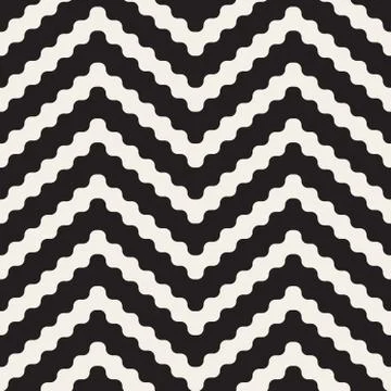 Vector Seamless Black and White ZigZag Rounded Lines Geometric Pattern Stock Illustration