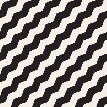 Vector Seamless Black and White ZigZag Diagonal Lines Geometric Pattern Stock Illustration
