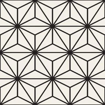 Vector Seamless Black And White StarTriangle Lines Grid Pattern 스톡 일러스트