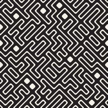 Vector Seamless Black and White Maze Lines Pattern Stock Illustration