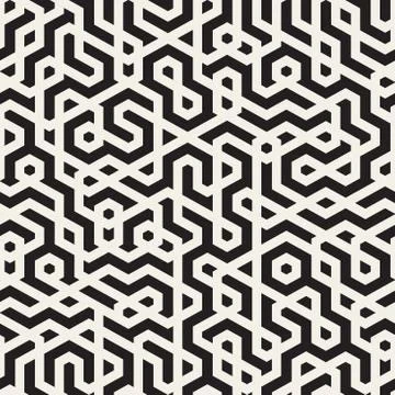 Vector Seamless Black and White Irregular Lines Pattern Illustrazione stock