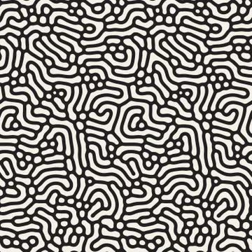 Vector Seamless Black and White Organic Lines Pattern Illustrazione stock