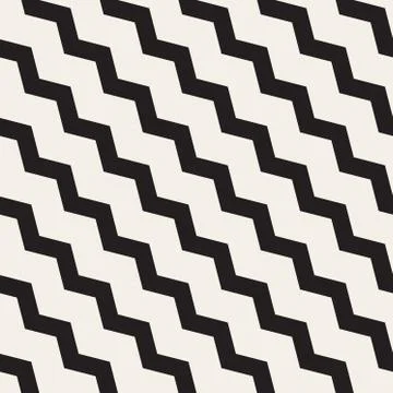 Vector Seamless Black and White ZigZag Diagonal Lines Geometric Pattern Stock Illustration
