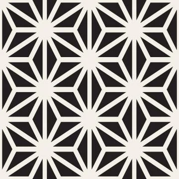 Vector Seamless Black And White Star Lines Grid Pattern Stock Illustration