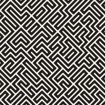 Vector Seamless Black and White Maze Lines Pattern Illustrazione stock