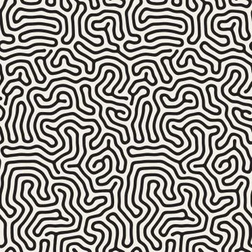 Vector Seamless Black and White Organic Lines Pattern Illustrazione stock