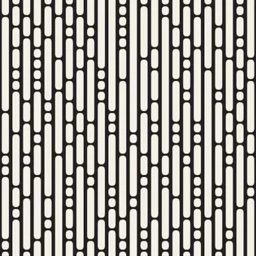 Vector Seamless Black and White Irregular Rounded Dash Lines Pattern Illustrazione stock