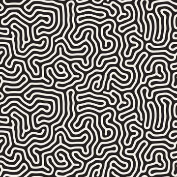 Vector Seamless Black and White Organic Lines Pattern Illustrazione stock
