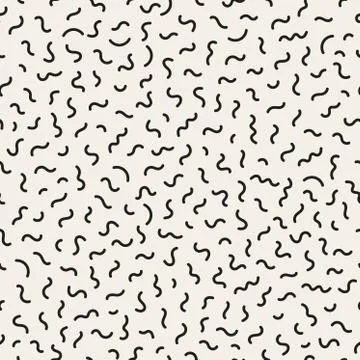 Vector Seamless Black and White Memphis Arc Lines Jumble Pattern Stock Illustration