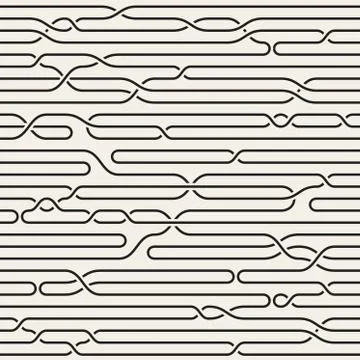 Vector Seamless Black and White Irregular Horizontal Braid Lines Pattern Stock Illustration