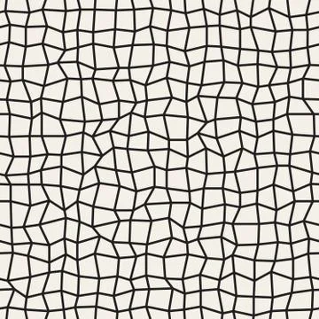 Vector Seamless Black and White Distorted Rectangle Mosaic Grid Pattern Stock Illustration