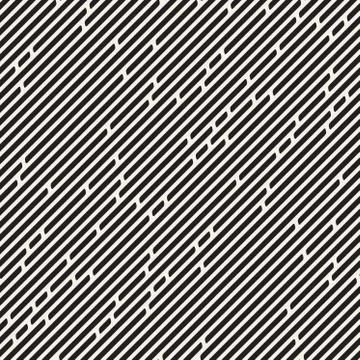 Vector Seamless Black and White Irregular Rounded Dash Lines Pattern Illustrazione stock
